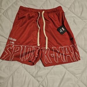Red Spider-Man Athletic Mesh Shorts with Contrast Drawstring